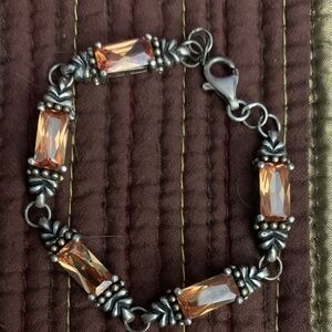 Sterling-Style Brown Crystal Link Bracelet - Elegant Women's Jewelry